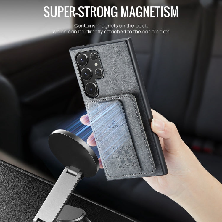 For Samsung Galaxy S22 Ultra 5G Fierre Shann Oil Wax Cow Leather Card Holder Back Phone Case(Grey)