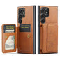 Pour Samsung Galaxy S22 Ultra 5G Fierre Shann Étui de téléphone arrière en cuir de vachette ciré avec porte-cartes (Marron)