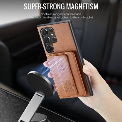 Pour Samsung Galaxy S22 Ultra 5G Fierre Shann Étui de téléphone arrière en cuir de vachette ciré avec porte-cartes (Marron)