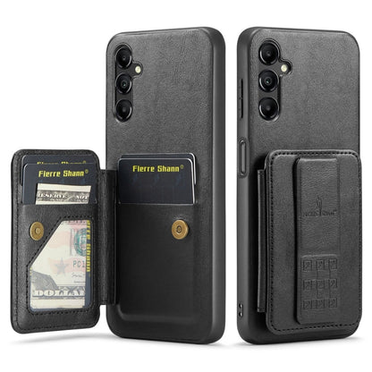 For Samsung Galaxy A14 5G Fierre Shann Oil Wax Cow Leather Card Holder Back Phone Case(Black)