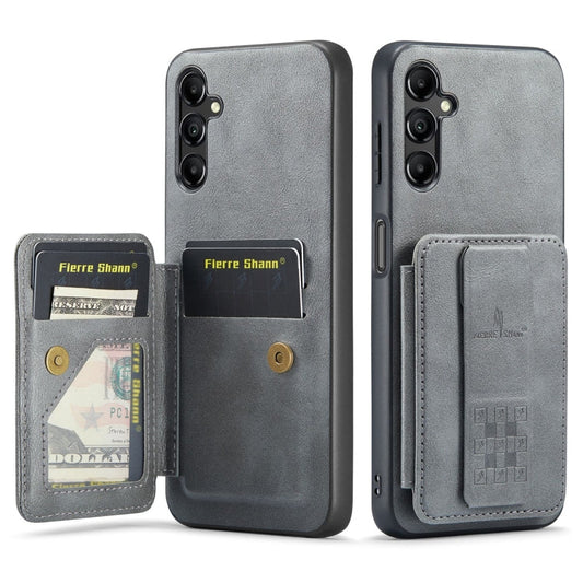 Pour Samsung Galaxy A14 5G Fierre Shann Étui de téléphone arrière en cuir de vachette ciré avec porte-cartes (Gris)