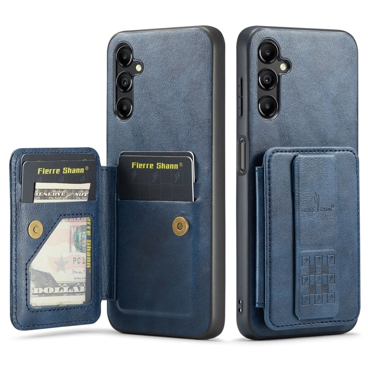 For Samsung Galaxy A14 5G Fierre Shann Oil Wax Cow Leather Card Holder Back Phone Case(Blue)