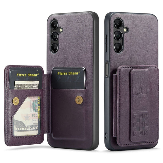 Pour Samsung Galaxy A14 5G Fierre Shann Étui de téléphone arrière en cuir de vachette ciré avec porte-cartes (Violet)