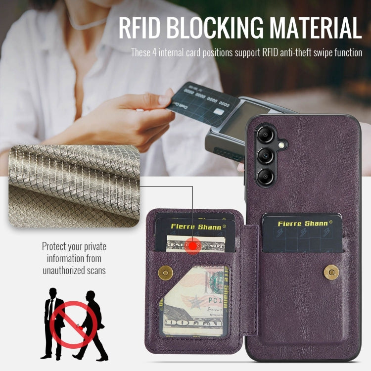 For Samsung Galaxy A14 5G Fierre Shann Oil Wax Cow Leather Card Holder Back Phone Case(Purple)