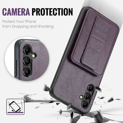 For Samsung Galaxy A14 5G Fierre Shann Oil Wax Cow Leather Card Holder Back Phone Case(Purple)