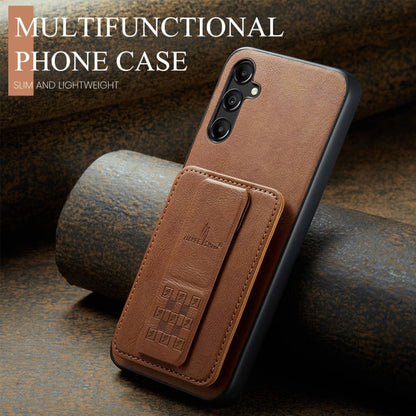 For Samsung Galaxy A14 5G Fierre Shann Oil Wax Cow Leather Card Holder Back Phone Case(Brown)