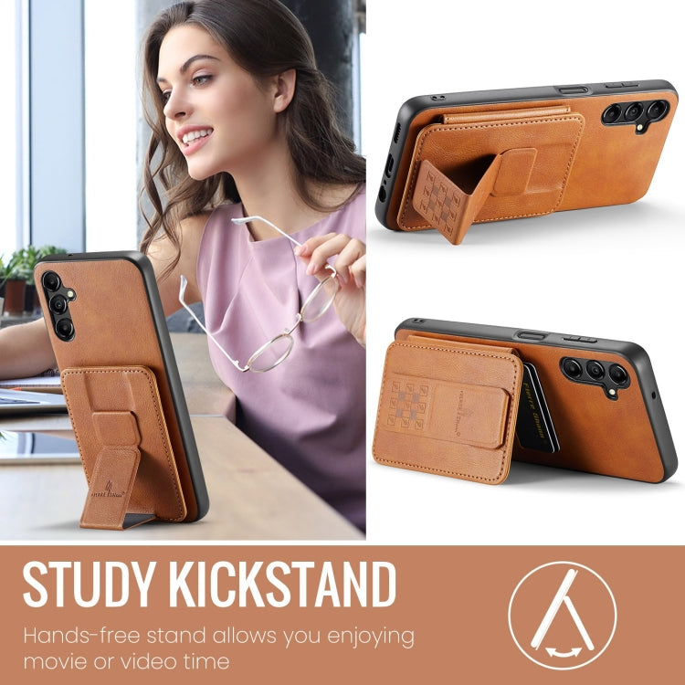 For Samsung Galaxy A14 5G Fierre Shann Oil Wax Cow Leather Card Holder Back Phone Case(Brown)