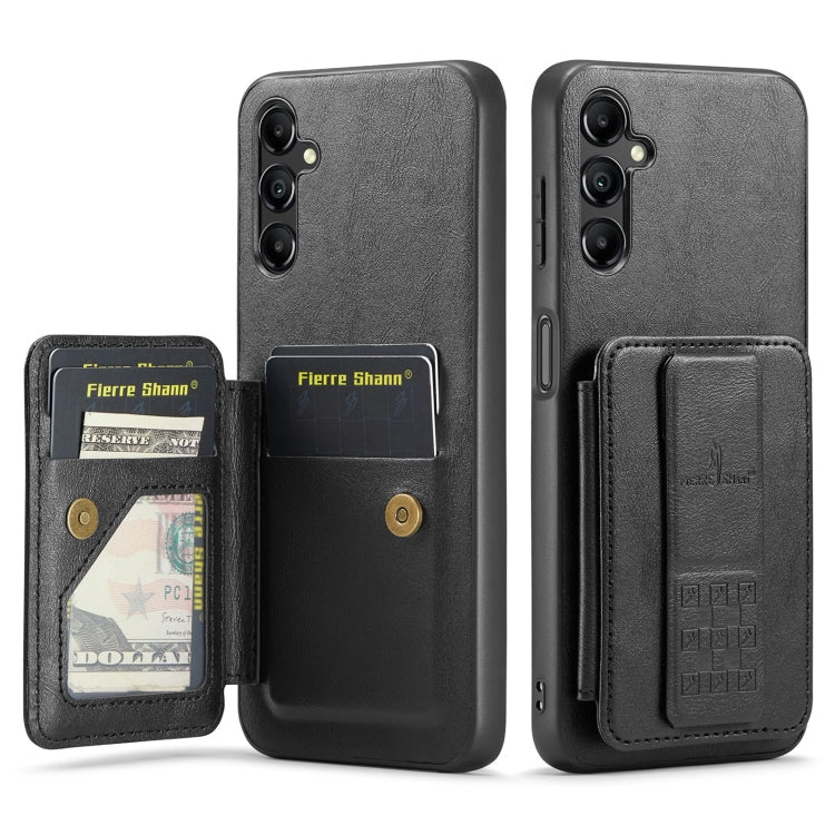 For Samsung Galaxy A15 5G Fierre Shann Oil Wax Cow Leather Card Holder Back Phone Case(Black)