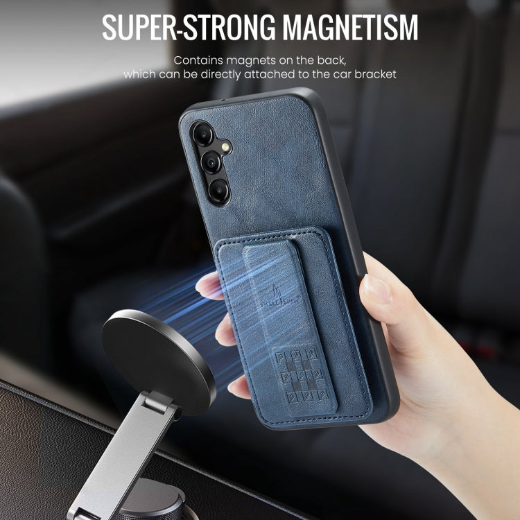Pour Samsung Galaxy A15 5G Étui de téléphone arrière en cuir de vachette ciré Fierre Shann avec porte-cartes (Bleu)