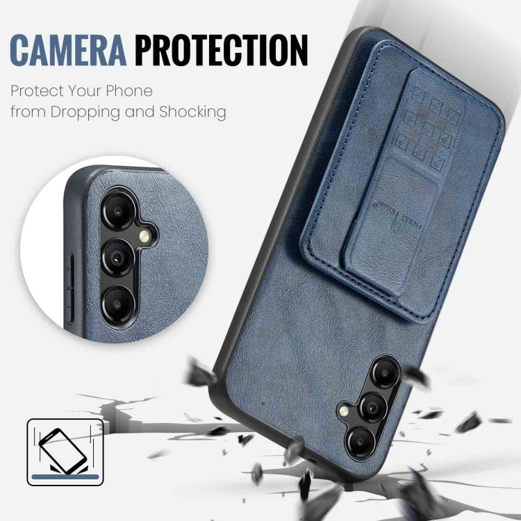 Pour Samsung Galaxy A15 5G Étui de téléphone arrière en cuir de vachette ciré Fierre Shann avec porte-cartes (Bleu)