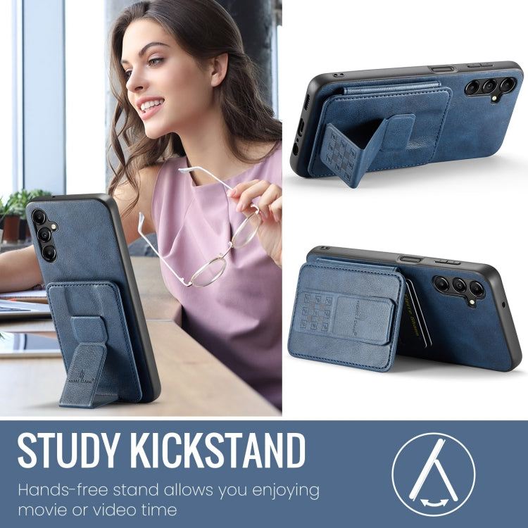 Pour Samsung Galaxy A15 5G Étui de téléphone arrière en cuir de vachette ciré Fierre Shann avec porte-cartes (Bleu)