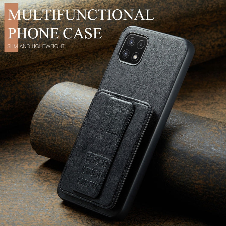 For Samsung Galaxy A22 5G Fierre Shann Oil Wax Cow Leather Card Holder Back Phone Case(Black)