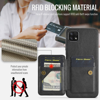 For Samsung Galaxy A22 5G Fierre Shann Oil Wax Cow Leather Card Holder Back Phone Case(Black)