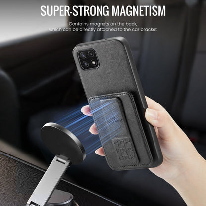 For Samsung Galaxy A22 5G Fierre Shann Oil Wax Cow Leather Card Holder Back Phone Case(Black)