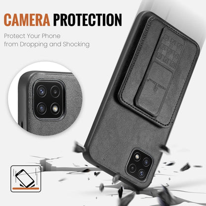 For Samsung Galaxy A22 5G Fierre Shann Oil Wax Cow Leather Card Holder Back Phone Case(Black)