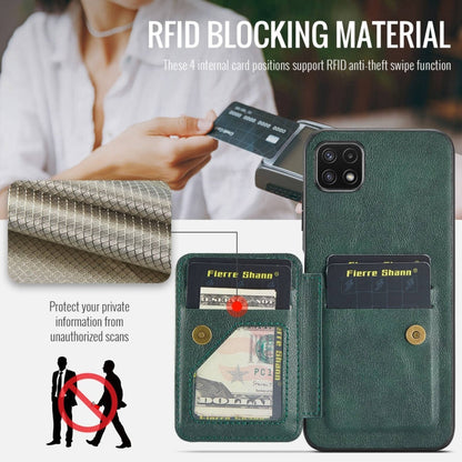 For Samsung Galaxy A22 5G Fierre Shann Oil Wax Cow Leather Card Holder Back Phone Case(Green)