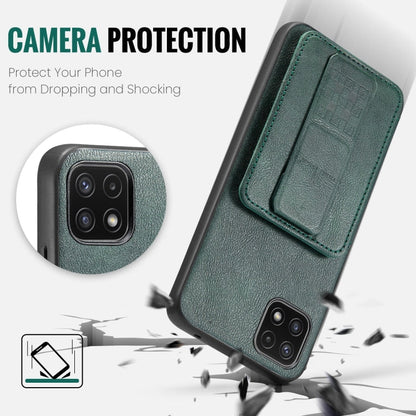 For Samsung Galaxy A22 5G Fierre Shann Oil Wax Cow Leather Card Holder Back Phone Case(Green)