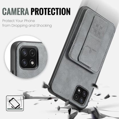 Pour Samsung Galaxy A22 5G Étui de téléphone arrière Fierre Shann en cuir de vachette ciré avec porte-cartes (Gris)