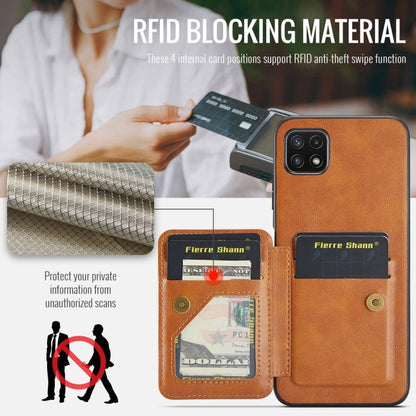 For Samsung Galaxy A22 5G Fierre Shann Oil Wax Cow Leather Card Holder Back Phone Case(Brown)