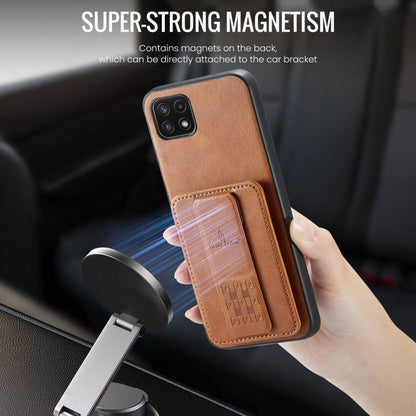 For Samsung Galaxy A22 5G Fierre Shann Oil Wax Cow Leather Card Holder Back Phone Case(Brown)