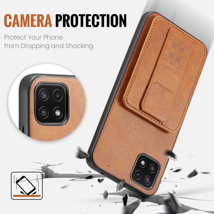 For Samsung Galaxy A22 5G Fierre Shann Oil Wax Cow Leather Card Holder Back Phone Case(Brown)