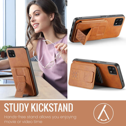 For Samsung Galaxy A22 5G Fierre Shann Oil Wax Cow Leather Card Holder Back Phone Case(Brown)