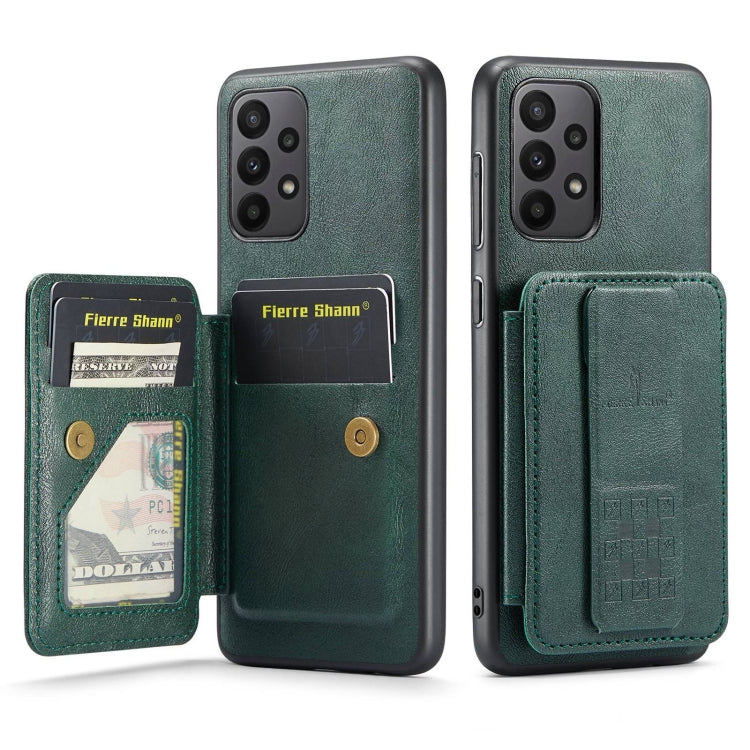For Samsung Galaxy A23 5G Fierre Shann Oil Wax Cow Leather Card Holder Back Phone Case(Green)