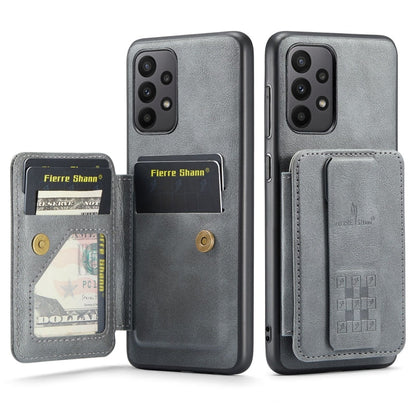 Pour Samsung Galaxy A23 5G Fierre Shann Étui de téléphone arrière en cuir de vachette ciré avec porte-cartes (Gris)