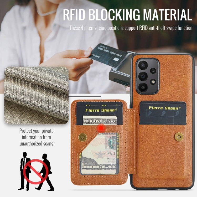 For Samsung Galaxy A23 5G Fierre Shann Oil Wax Cow Leather Card Holder Back Phone Case(Brown)