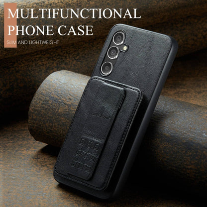 For Samsung Galaxy A24 5G Fierre Shann Oil Wax Cow Leather Card Holder Back Phone Case(Black)