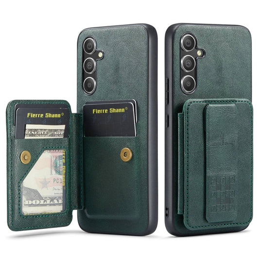 Pour Samsung Galaxy A24 5G Fierre Shann Étui de téléphone arrière en cuir de vachette ciré avec porte-cartes (vert)