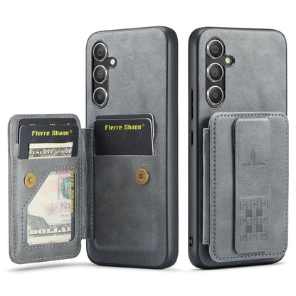 For Samsung Galaxy A24 5G Fierre Shann Oil Wax Cow Leather Card Holder Back Phone Case(Grey)