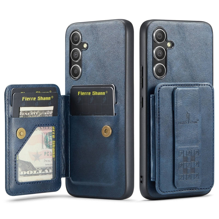 For Samsung Galaxy A24 5G Fierre Shann Oil Wax Cow Leather Card Holder Back Phone Case(Blue)