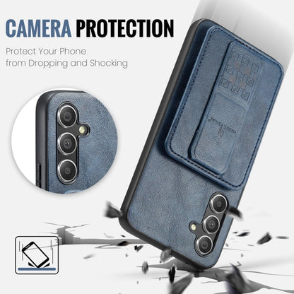 For Samsung Galaxy A24 5G Fierre Shann Oil Wax Cow Leather Card Holder Back Phone Case(Blue)