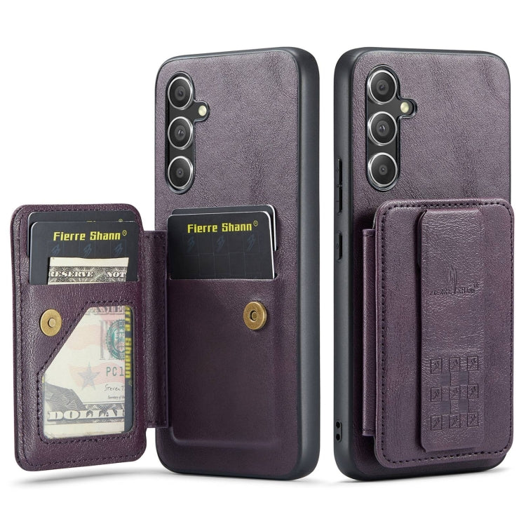 For Samsung Galaxy A24 5G Fierre Shann Oil Wax Cow Leather Card Holder Back Phone Case(Purple)