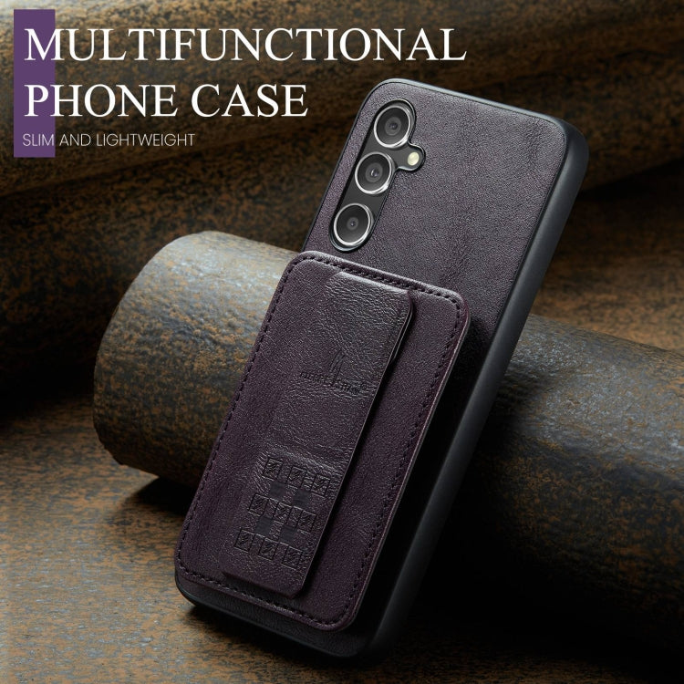 For Samsung Galaxy A24 5G Fierre Shann Oil Wax Cow Leather Card Holder Back Phone Case(Purple)