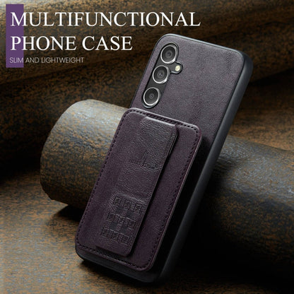 For Samsung Galaxy A24 5G Fierre Shann Oil Wax Cow Leather Card Holder Back Phone Case(Purple)