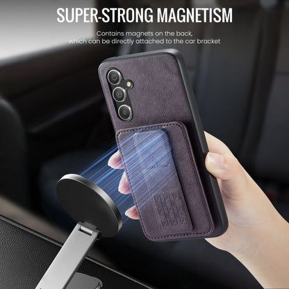 For Samsung Galaxy A24 5G Fierre Shann Oil Wax Cow Leather Card Holder Back Phone Case(Purple)