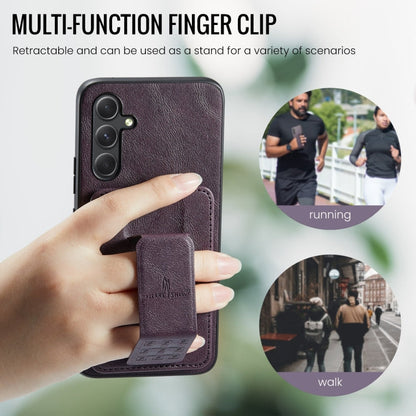 For Samsung Galaxy A24 5G Fierre Shann Oil Wax Cow Leather Card Holder Back Phone Case(Purple)