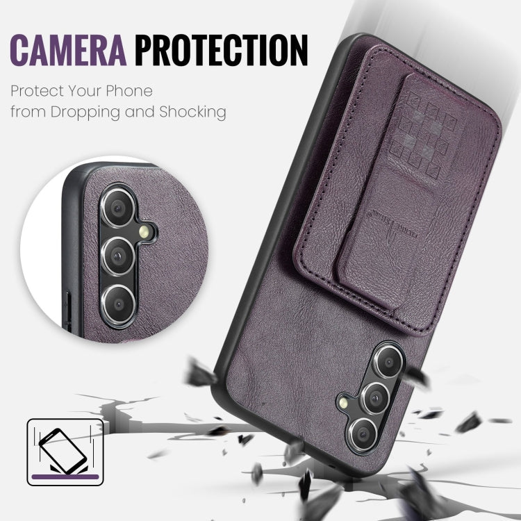 For Samsung Galaxy A24 5G Fierre Shann Oil Wax Cow Leather Card Holder Back Phone Case(Purple)