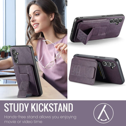 For Samsung Galaxy A24 5G Fierre Shann Oil Wax Cow Leather Card Holder Back Phone Case(Purple)