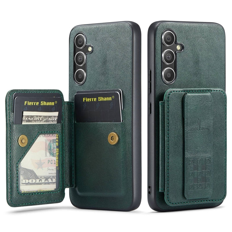 For Samsung Galaxy A25 5G Fierre Shann Oil Wax Cow Leather Card Holder Back Phone Case(Green)