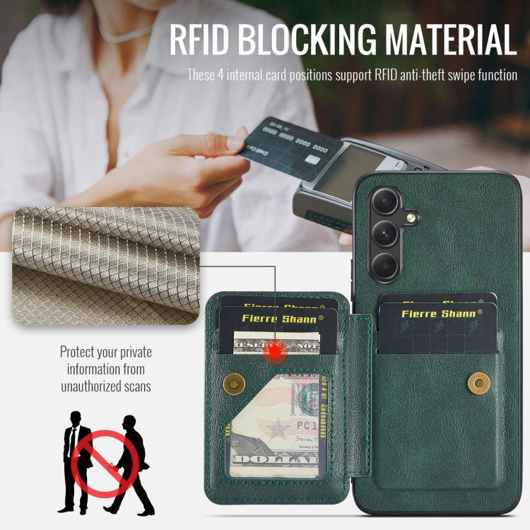 For Samsung Galaxy A25 5G Fierre Shann Oil Wax Cow Leather Card Holder Back Phone Case(Green)
