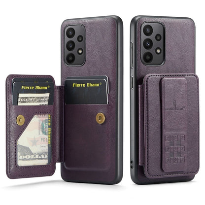 For Samsung Galaxy A33 5G Fierre Shann Oil Wax Cow Leather Card Holder Back Phone Case(Purple)