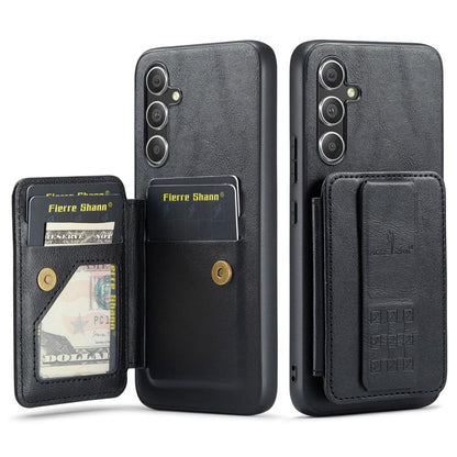 For Samsung Galaxy A34 5G Fierre Shann Oil Wax Cow Leather Card Holder Back Phone Case(Black)