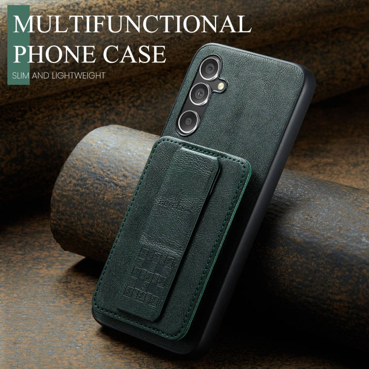 For Samsung Galaxy A34 5G Fierre Shann Oil Wax Cow Leather Card Holder Back Phone Case(Green)