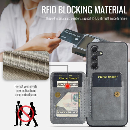 For Samsung Galaxy A34 5G Fierre Shann Oil Wax Cow Leather Card Holder Back Phone Case(Grey)