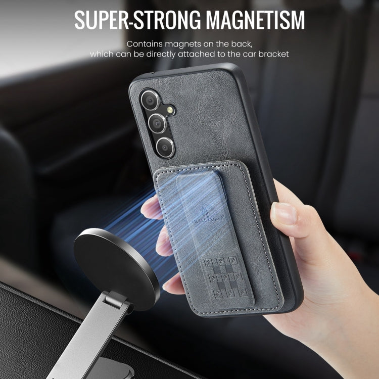 For Samsung Galaxy A34 5G Fierre Shann Oil Wax Cow Leather Card Holder Back Phone Case(Grey)
