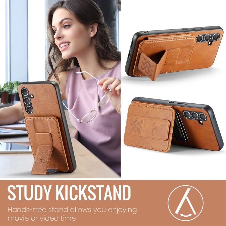 For Samsung Galaxy A34 5G Fierre Shann Oil Wax Cow Leather Card Holder Back Phone Case(Brown)
