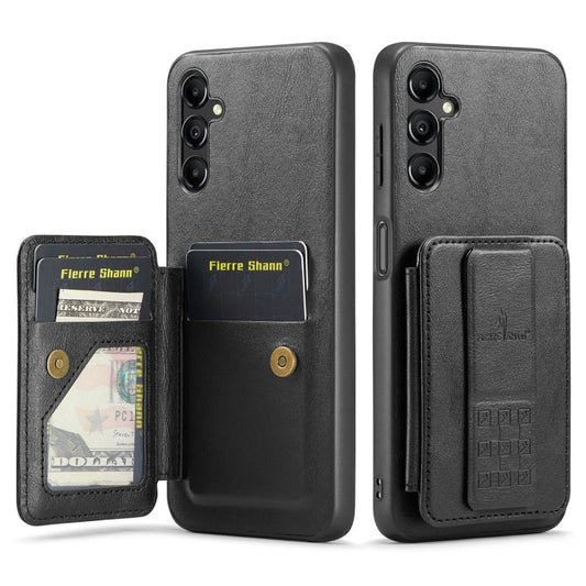 Pour Samsung Galaxy A35 5G Fierre Shann Étui de protection en cuir de vachette huilé avec porte-cartes (Noir)